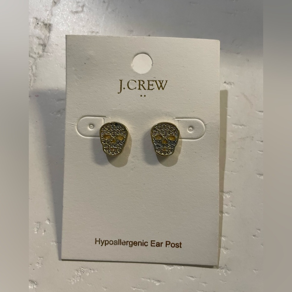 NWT J. Crew gold & silver textured skull post earrings